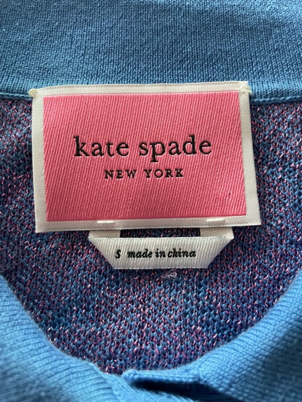 Kate Spade New York Blue & Pink Floral Jacquard Knit Polo Sweater Size Small